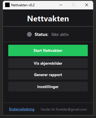 Hovedvinduet — inaktiv