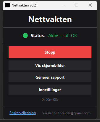 Hovedvinduet — aktiv